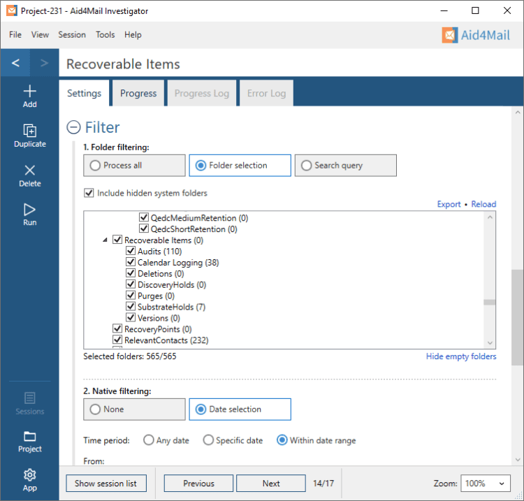 screenshot of Aid4Mail Investigator